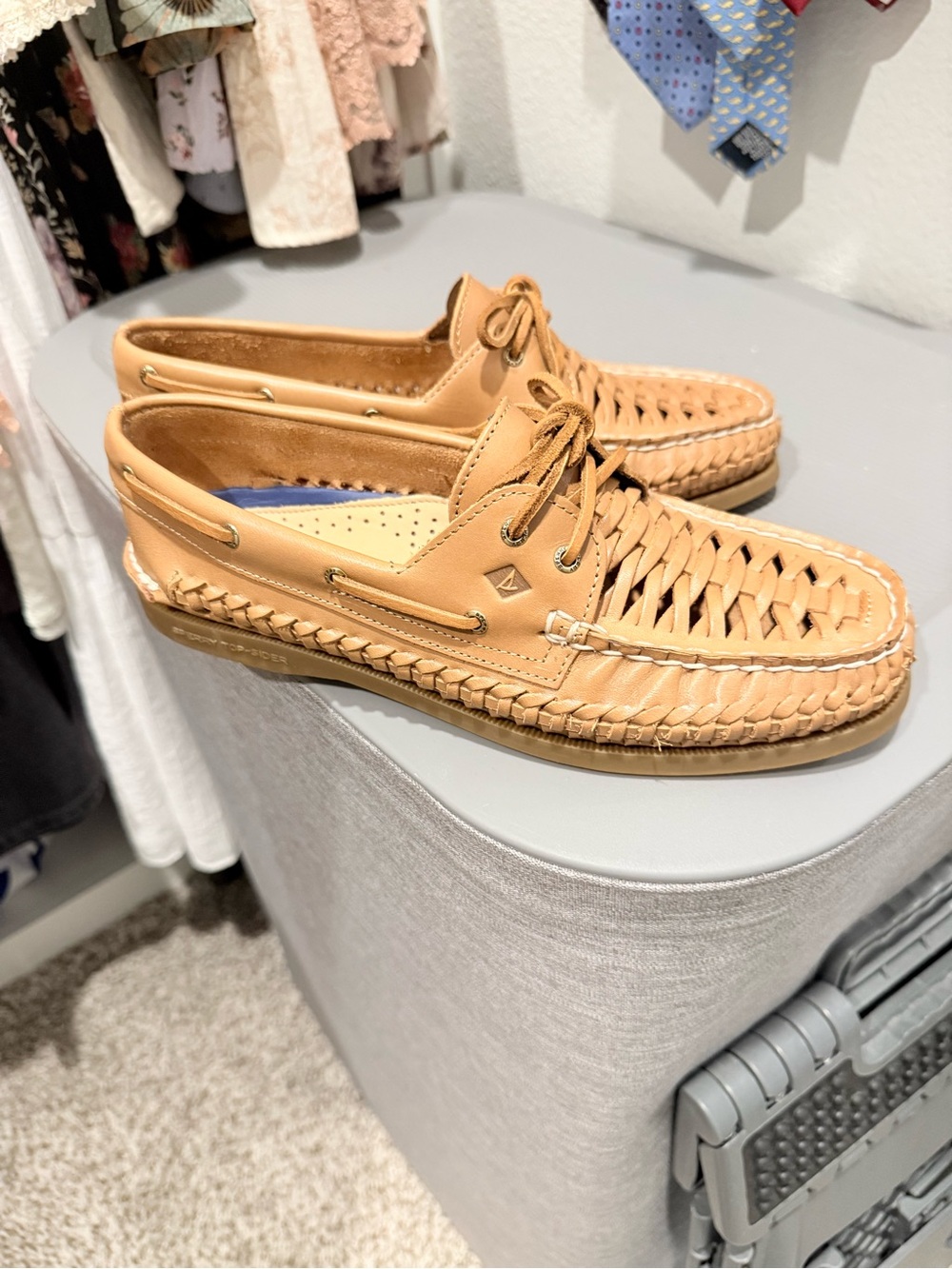 Sperry Tan Woven Leather Lace-Up Shoes